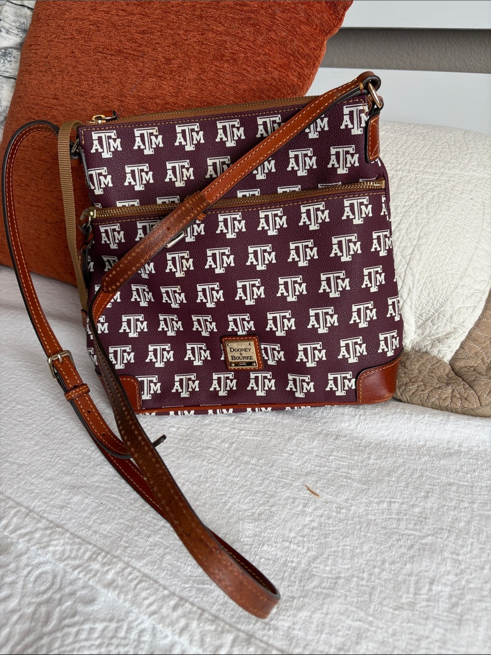 Dooney & Bourke Maroon and Brown Texas A&M Logo Crossbody Bag